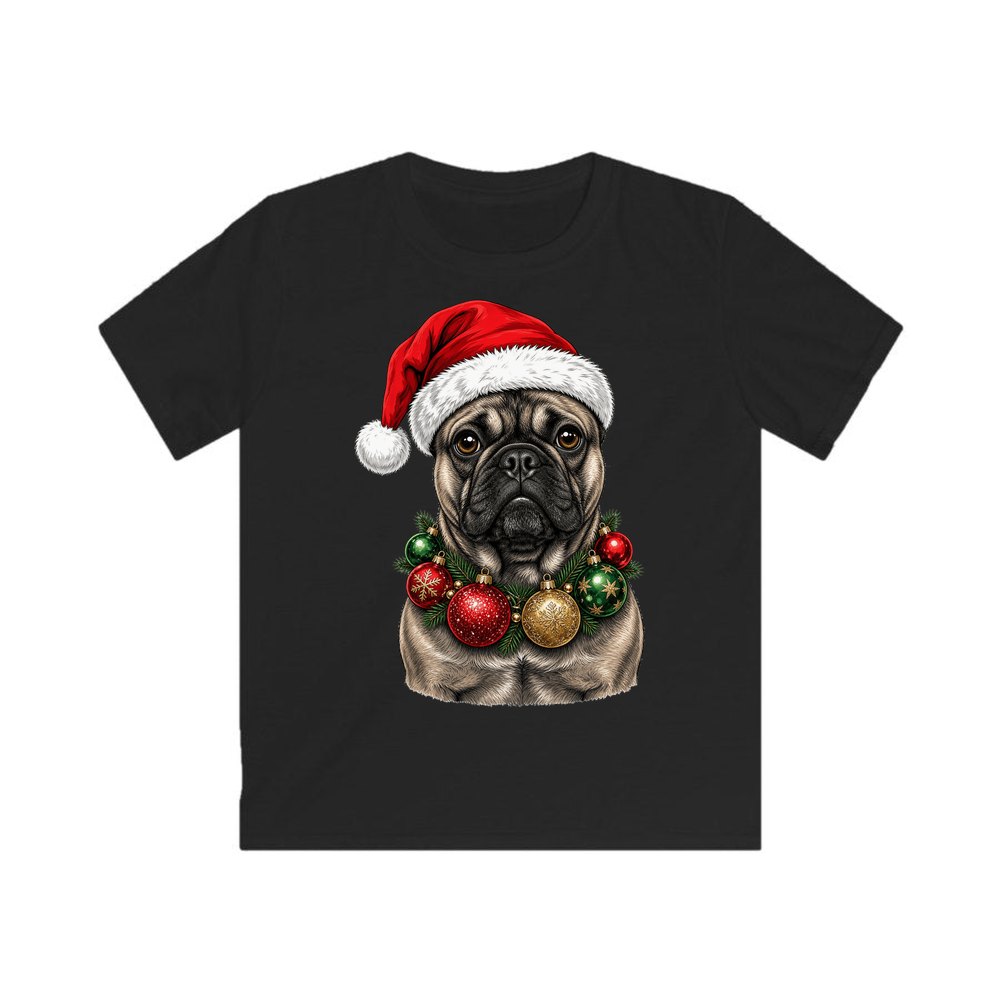 French Bulldog with Baubles personalised kids Christmas tee in black