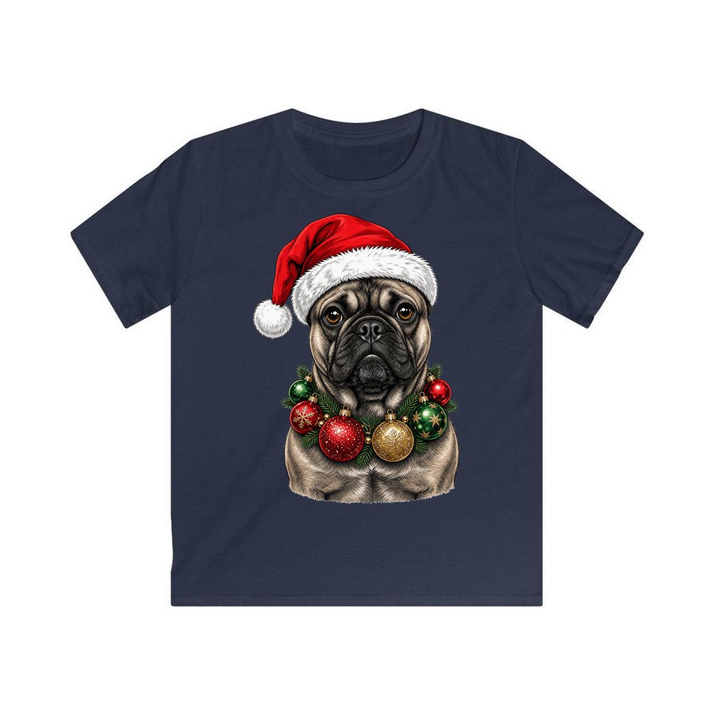 French Bulldog with Baubles personalised kids Christmas tee in navy