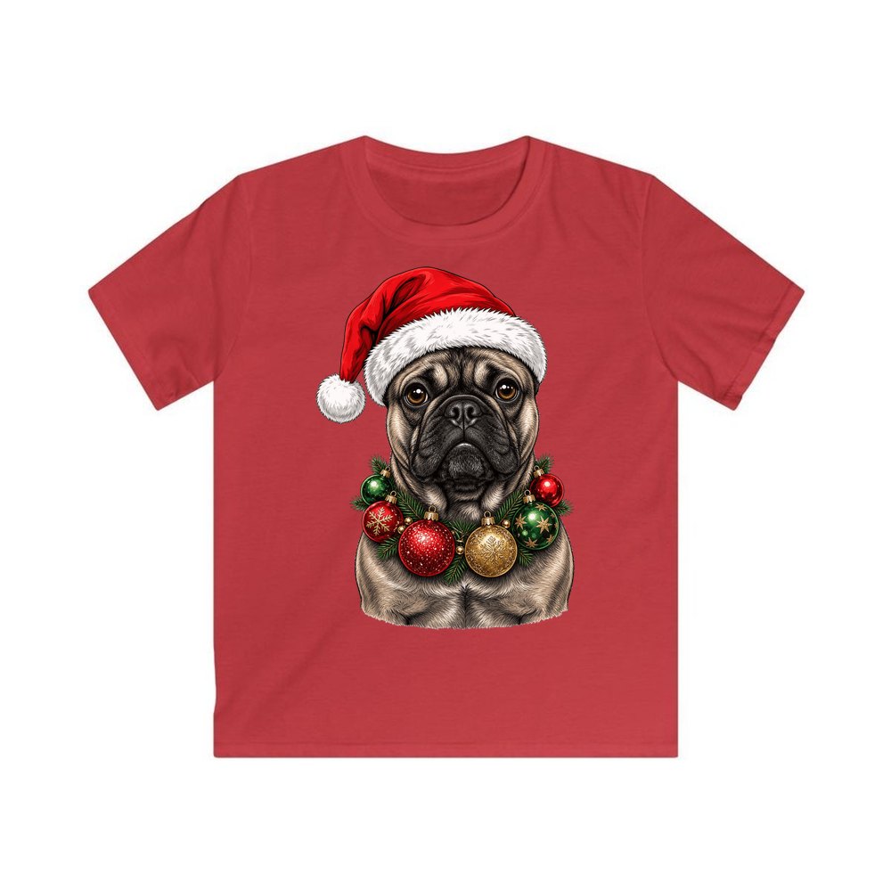 French Bulldog with Baubles personalised kids Christmas tee in red