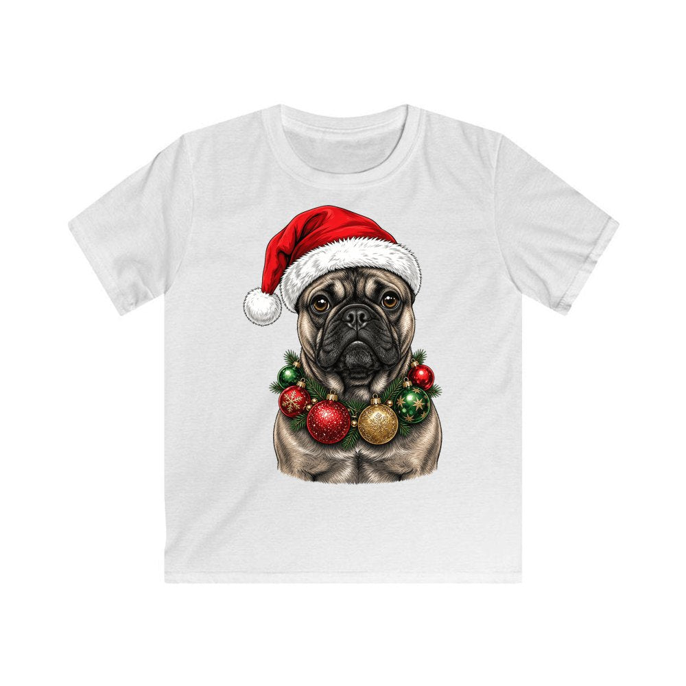 French Bulldog with Baubles personalised kids Christmas tee in white