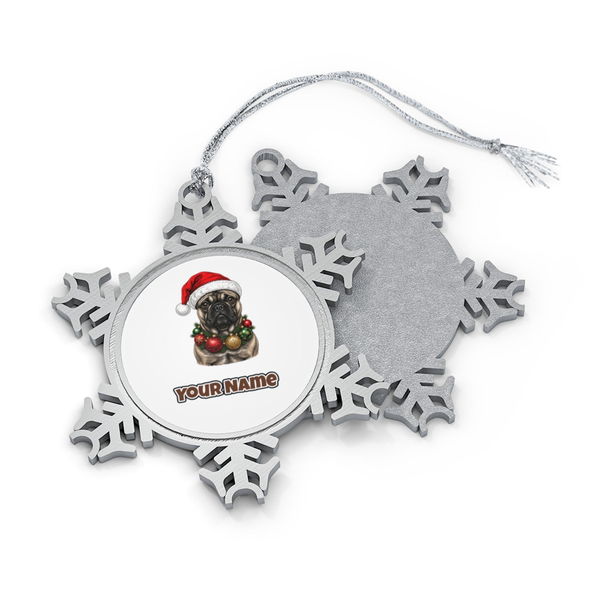 French Bulldog with Baubles Personalised Pewter Christmas Ornament