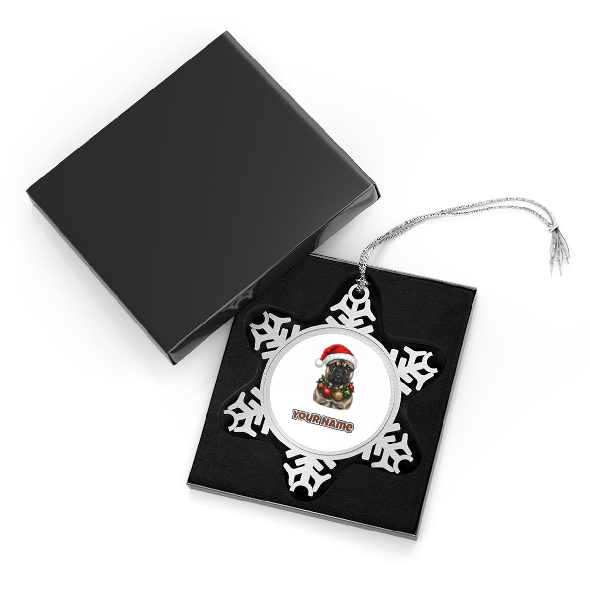 French Bulldog with Baubles Personalised Pewter Christmas Ornament
