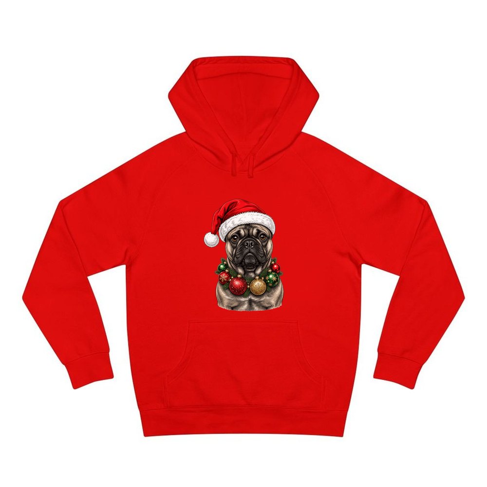 French Bulldog with Baubles personalised Christmas hoodie in red