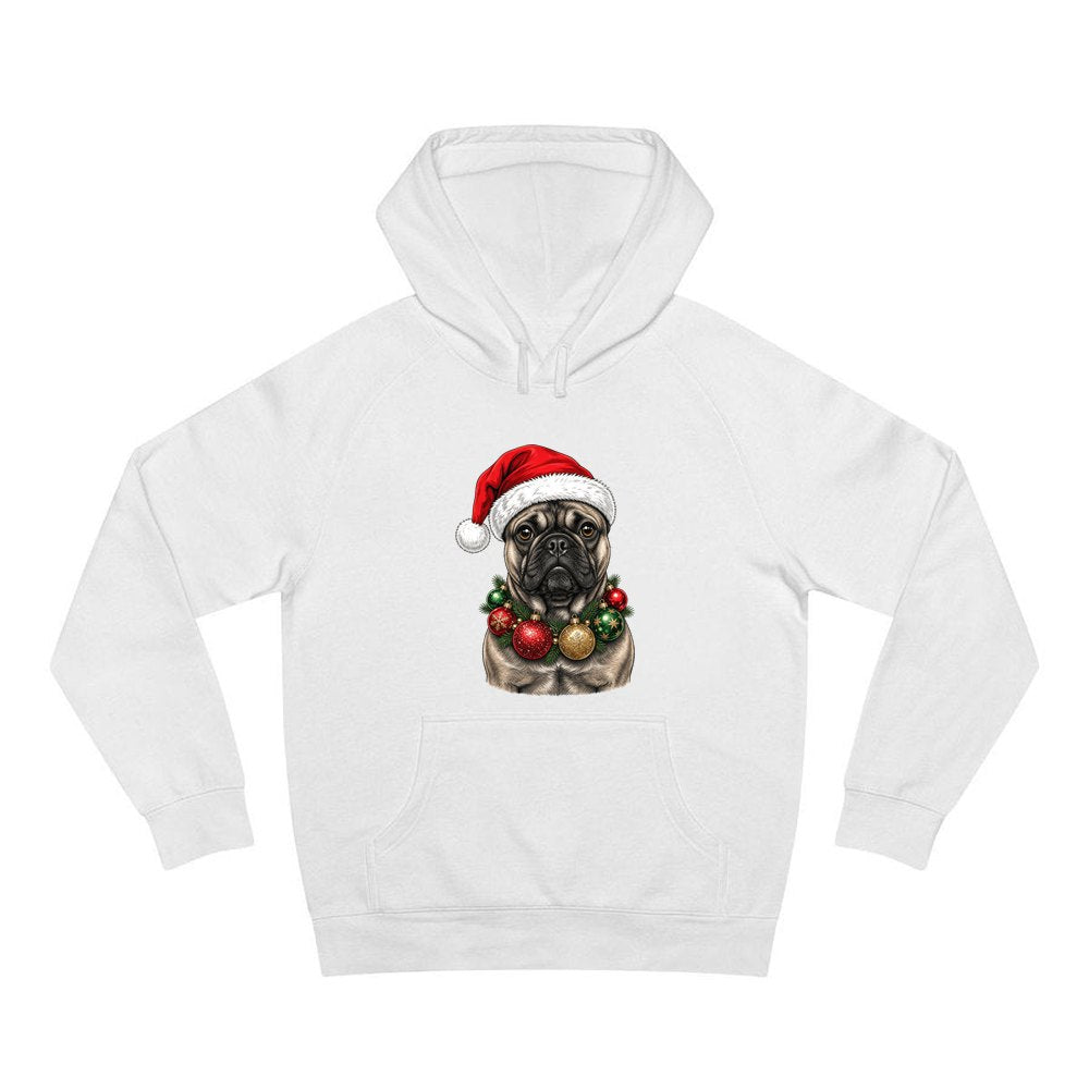 French Bulldog with Baubles personalised Christmas hoodie in white