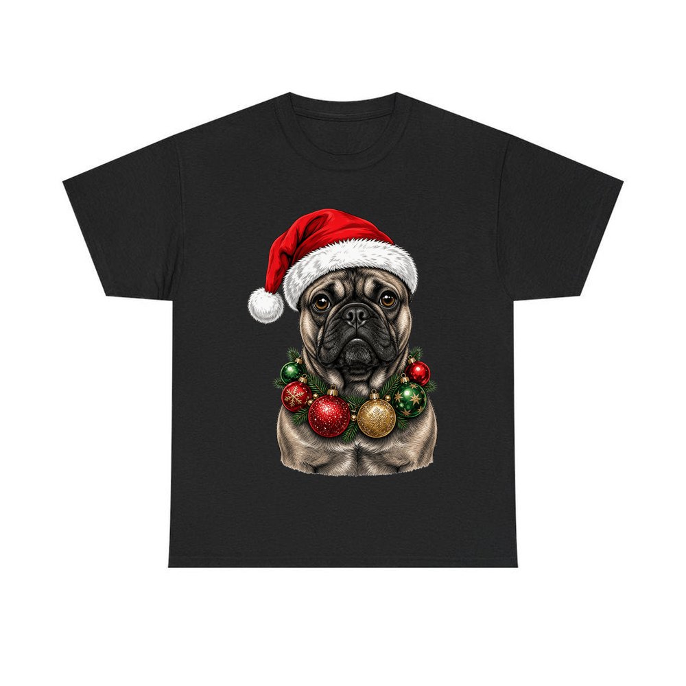 French Bulldog with Baubles personalised Christmas T-shirt in black