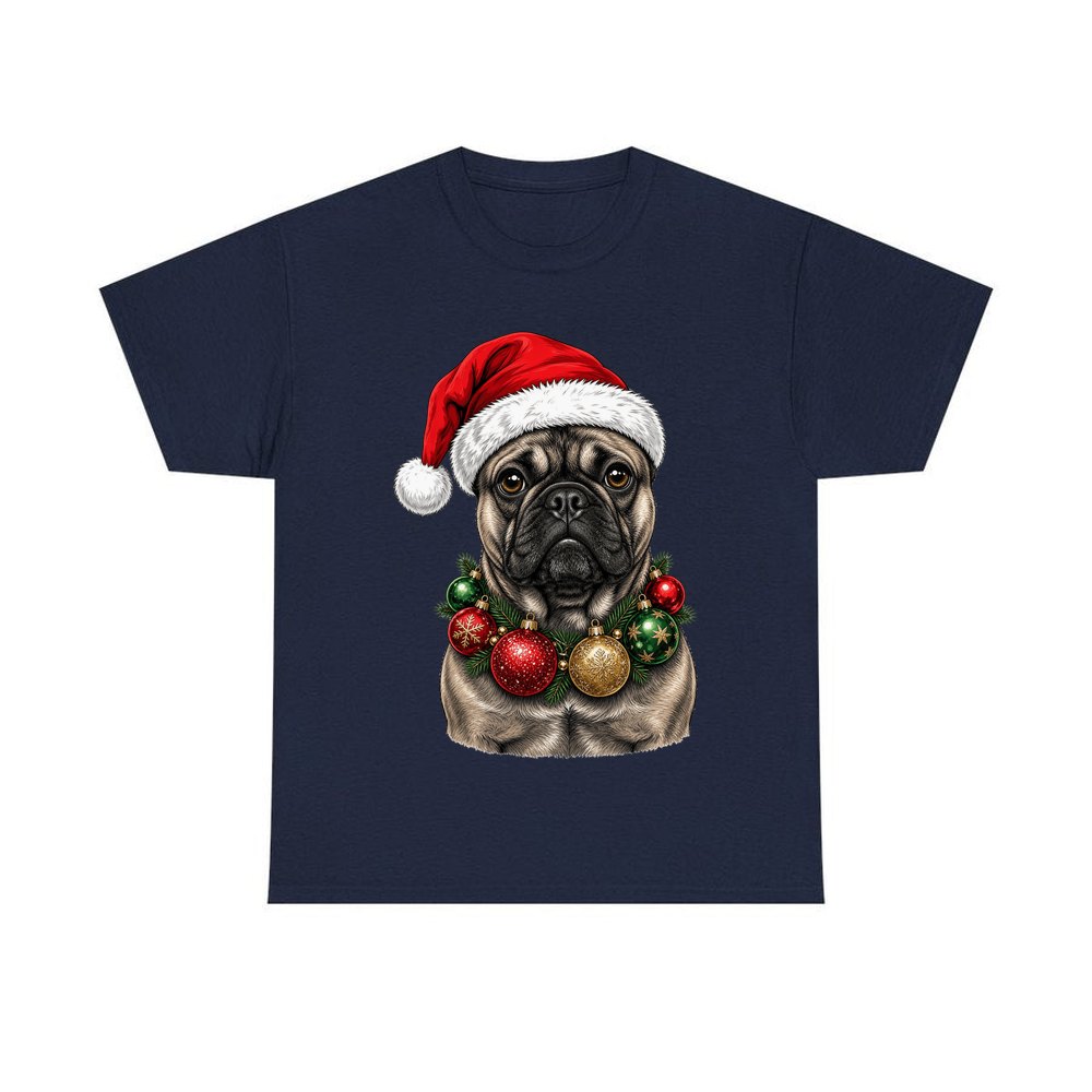 French Bulldog with Baubles personalised Christmas T-shirt in navy