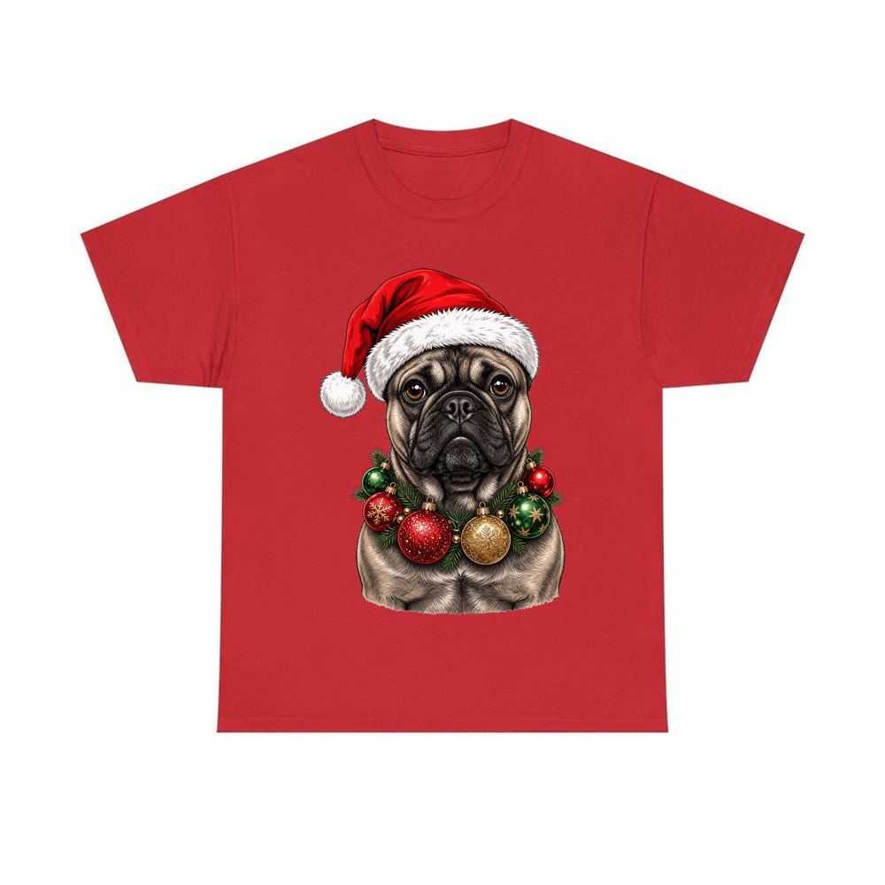 French Bulldog with Baubles personalised Christmas T-shirt in red