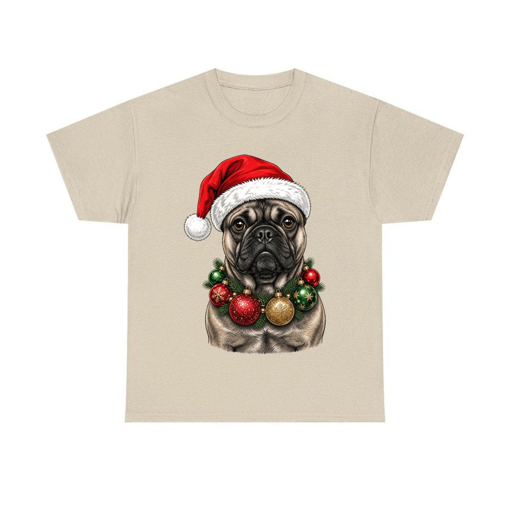 French Bulldog with Baubles personalised Christmas T-shirt in sand