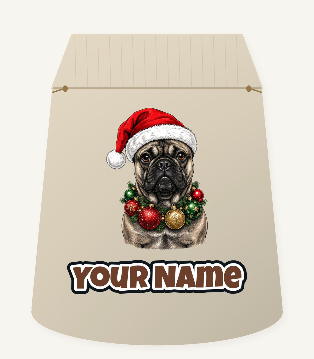 French Bulldog with Baubles Personalised Santa Sack