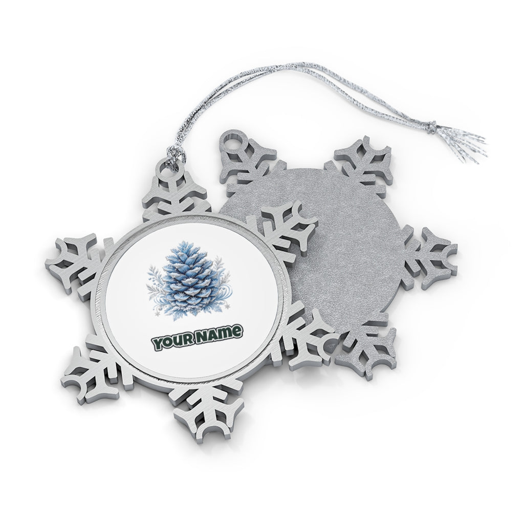 Frosted Blue Pine Cone Personalised Pewter Christmas Ornament