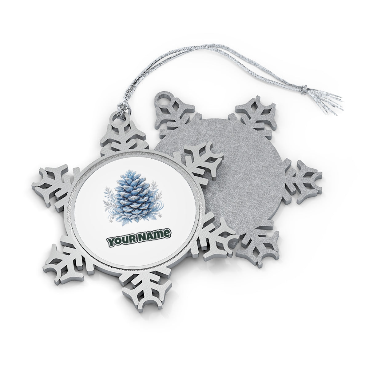 Frosted Blue Pine Cone Personalised Pewter Christmas Ornament