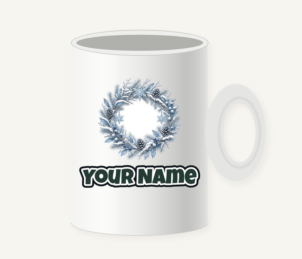 Frosted Blue Winter Wreath Personalised Christmas Mug
