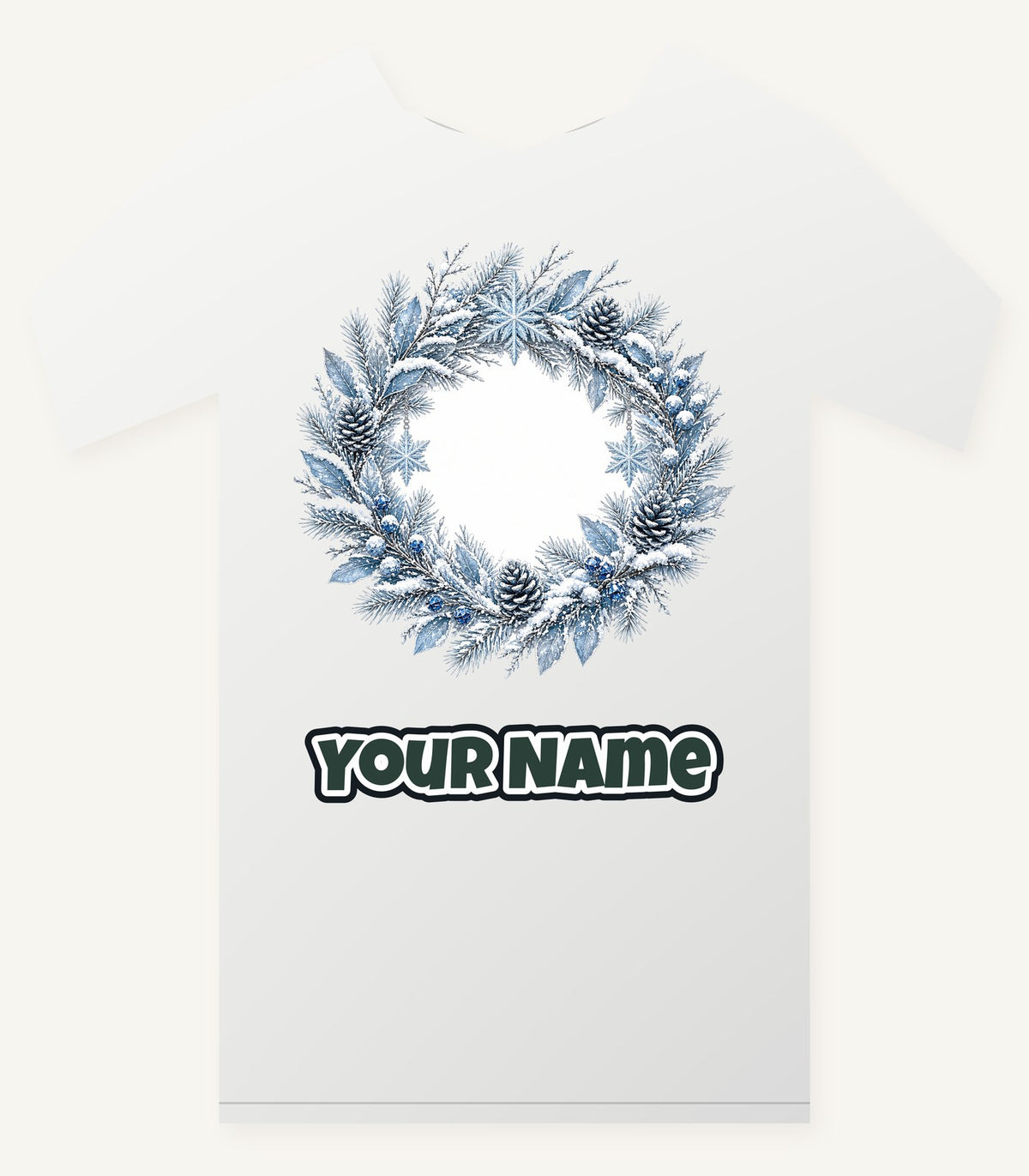 Frosted Blue Winter Wreath Personalised Christmas T-Shirt and Hoodie