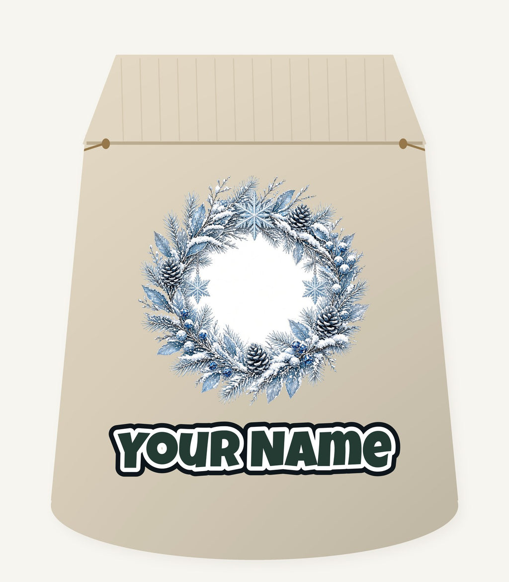 Frosted Blue Winter Wreath Personalised Santa Sack
