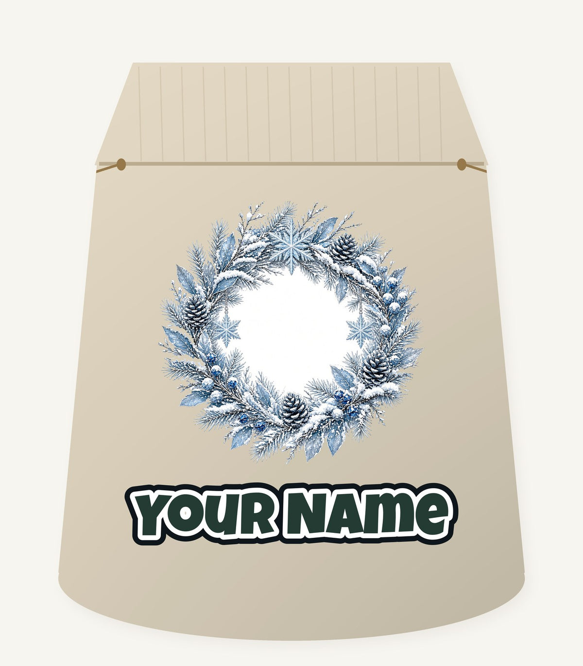Frosted Blue Winter Wreath Personalised Santa Sack