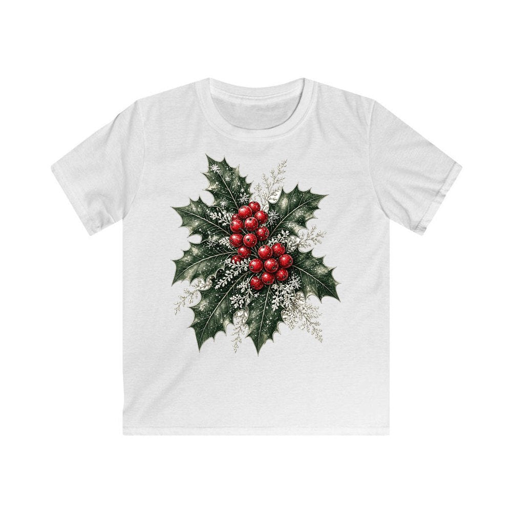 Frosted Holly and Berries personalised kids Christmas tee in white