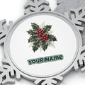 Frosted Holly and Berries Personalised Pewter Christmas Ornament