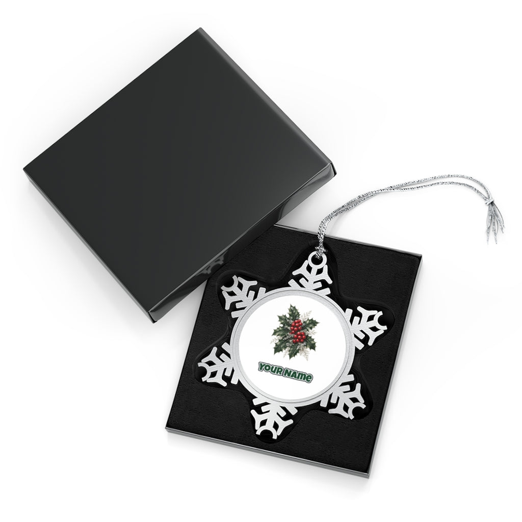 Frosted Holly and Berries Personalised Pewter Christmas Ornament