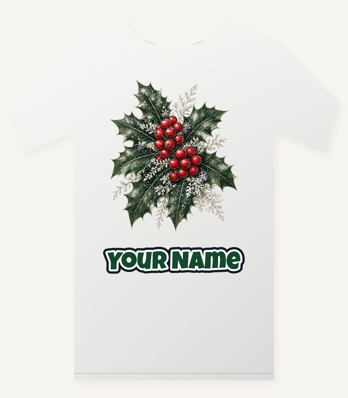 Frosted Holly and Berries Personalised Christmas T-Shirt and Hoodie