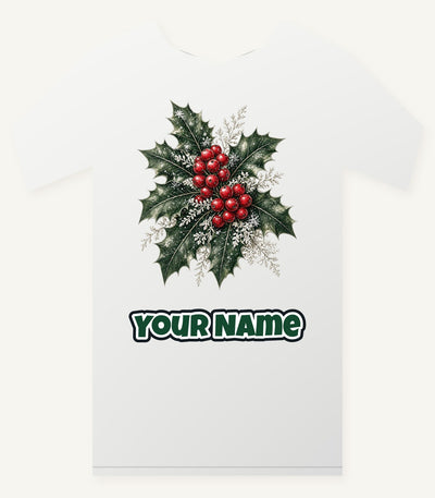 Frosted Holly and Berries Personalised Christmas T-Shirt and Hoodie
