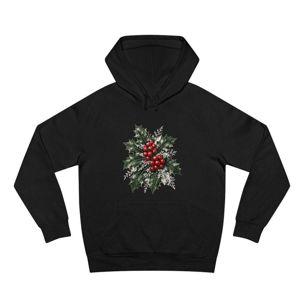 Frosted Holly and Berries personalised Christmas hoodie in black