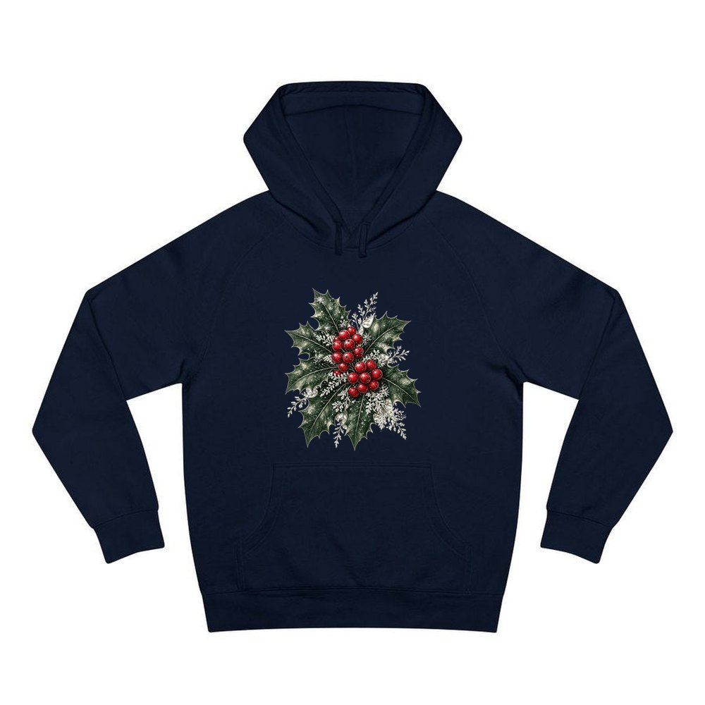 Frosted Holly and Berries personalised Christmas hoodie in navy