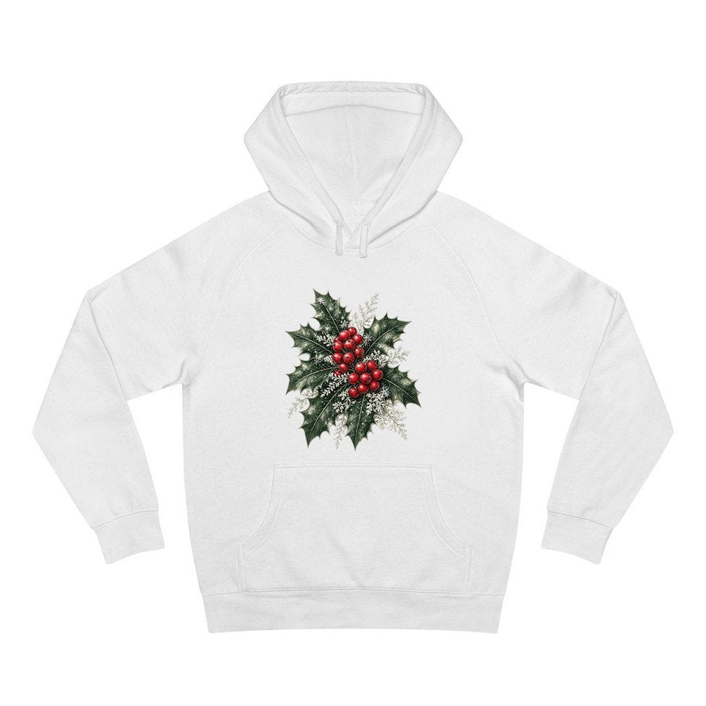 Frosted Holly and Berries personalised Christmas hoodie in white