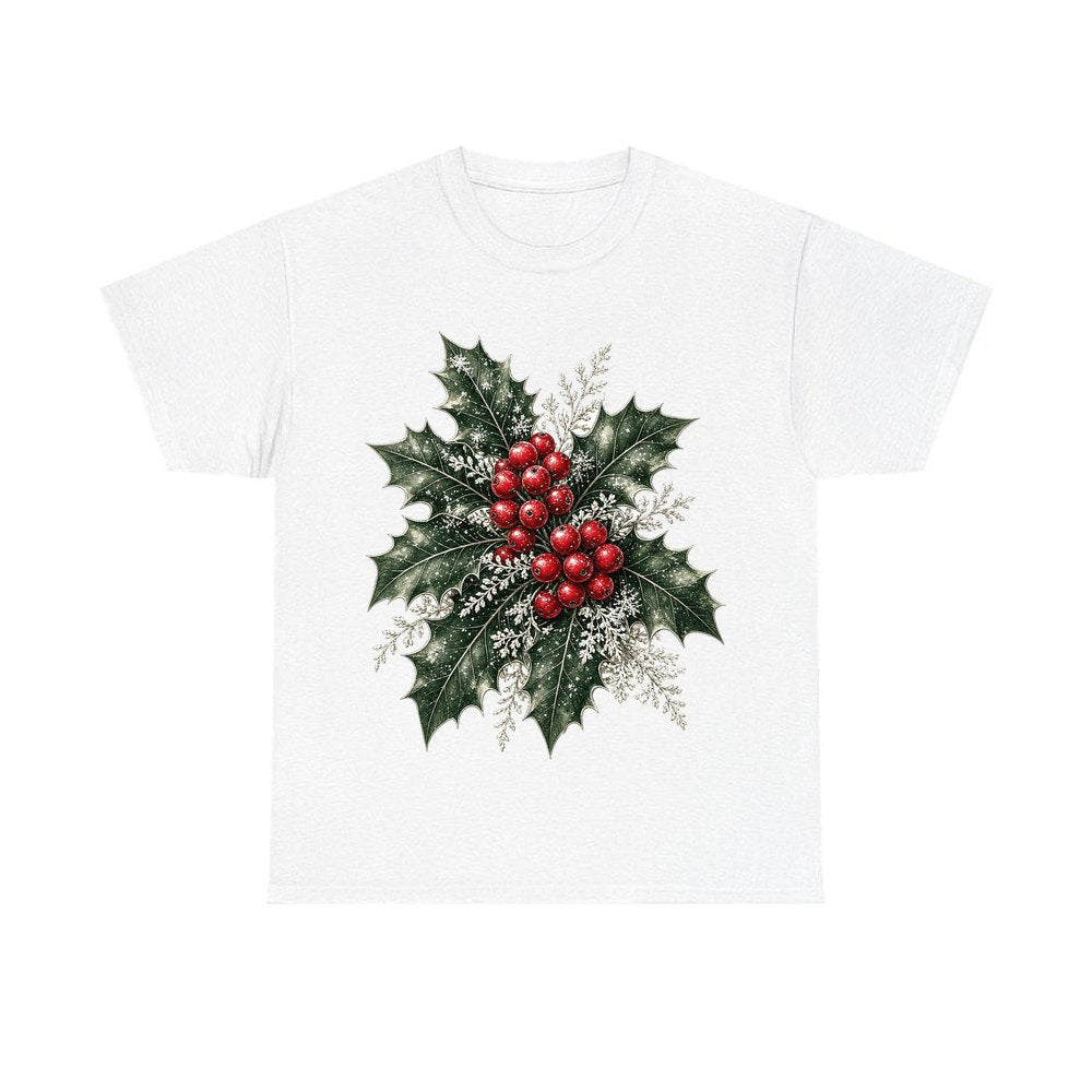 Frosted Holly and Berries personalised Christmas T-shirt in white