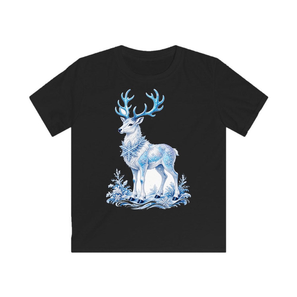 Frosted Ice Reindeer personalised kids Christmas tee in black