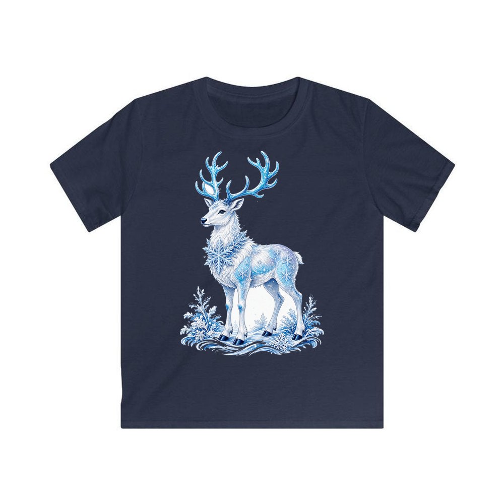 Frosted Ice Reindeer personalised kids Christmas tee in navy