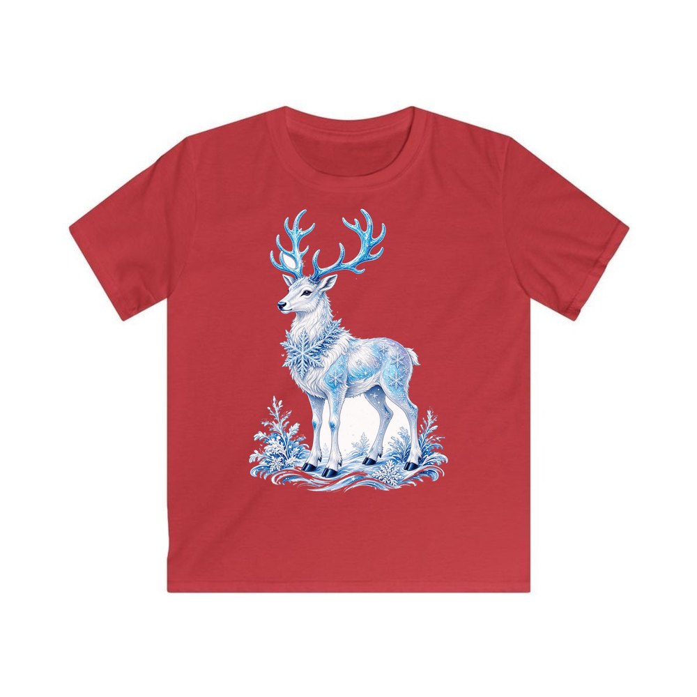 Frosted Ice Reindeer personalised kids Christmas tee in red
