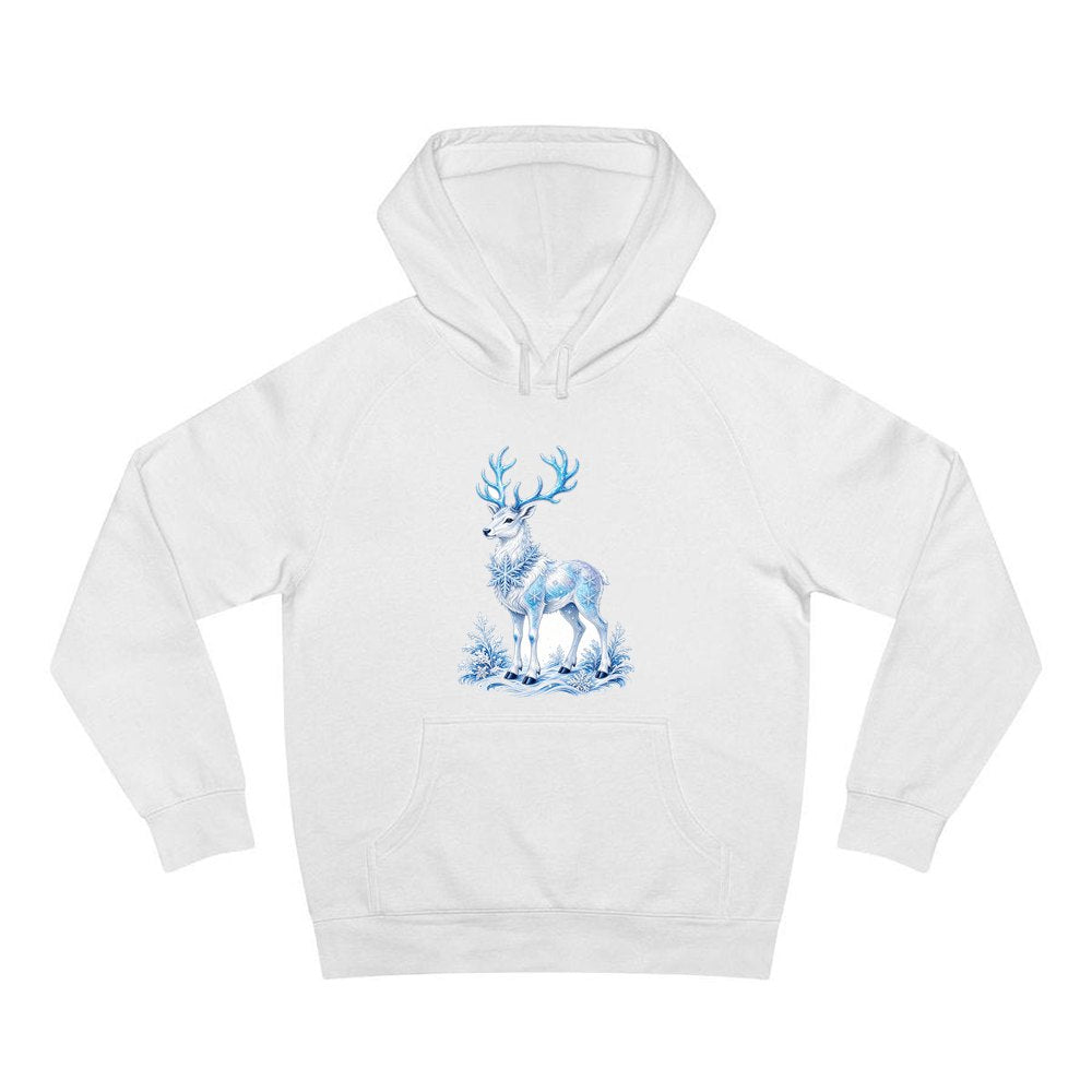Frosted Ice Reindeer personalised Christmas hoodie in white