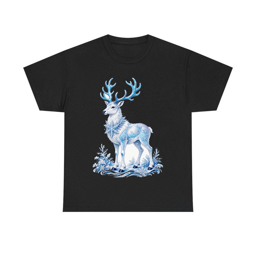Frosted Ice Reindeer personalised Christmas T-shirt in black