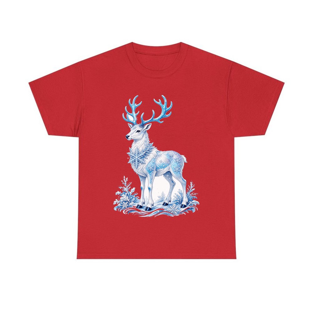 Frosted Ice Reindeer personalised Christmas T-shirt in red
