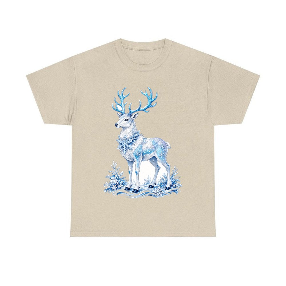 Frosted Ice Reindeer personalised Christmas T-shirt in sand