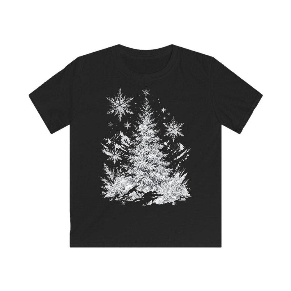 Frosted Snow Christmas Tree personalised kids Christmas tee in black