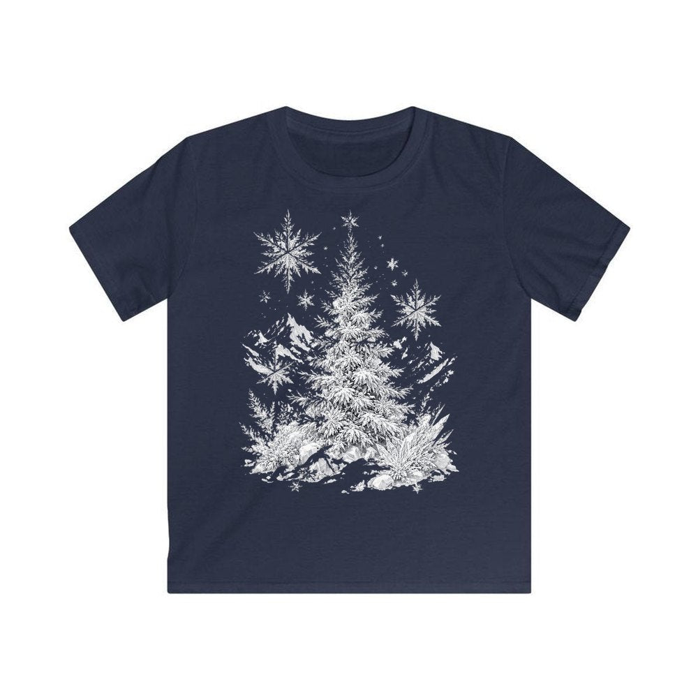 Frosted Snow Christmas Tree personalised kids Christmas tee in navy