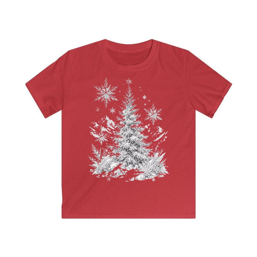 Frosted Snow Christmas Tree personalised kids Christmas tee in red