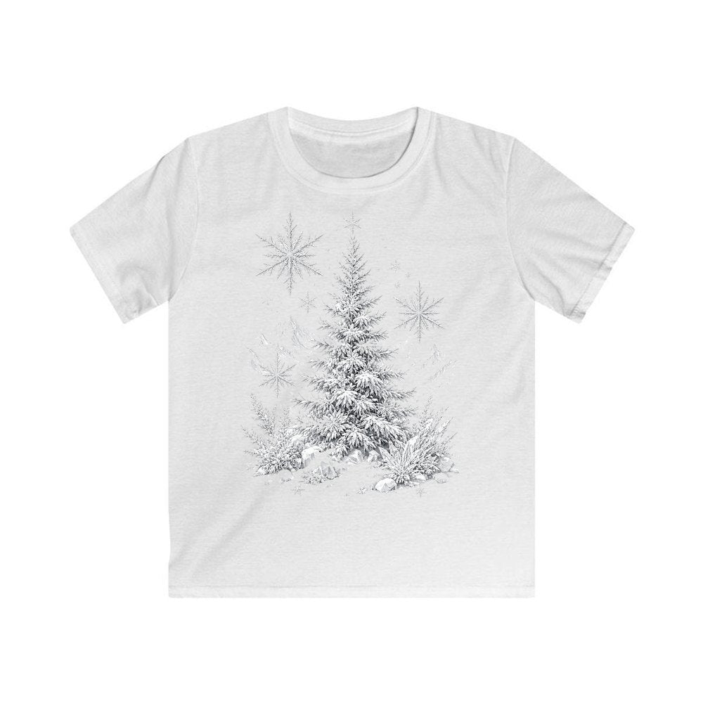 Frosted Snow Christmas Tree Kids Christmas Tee design on a white kids tee