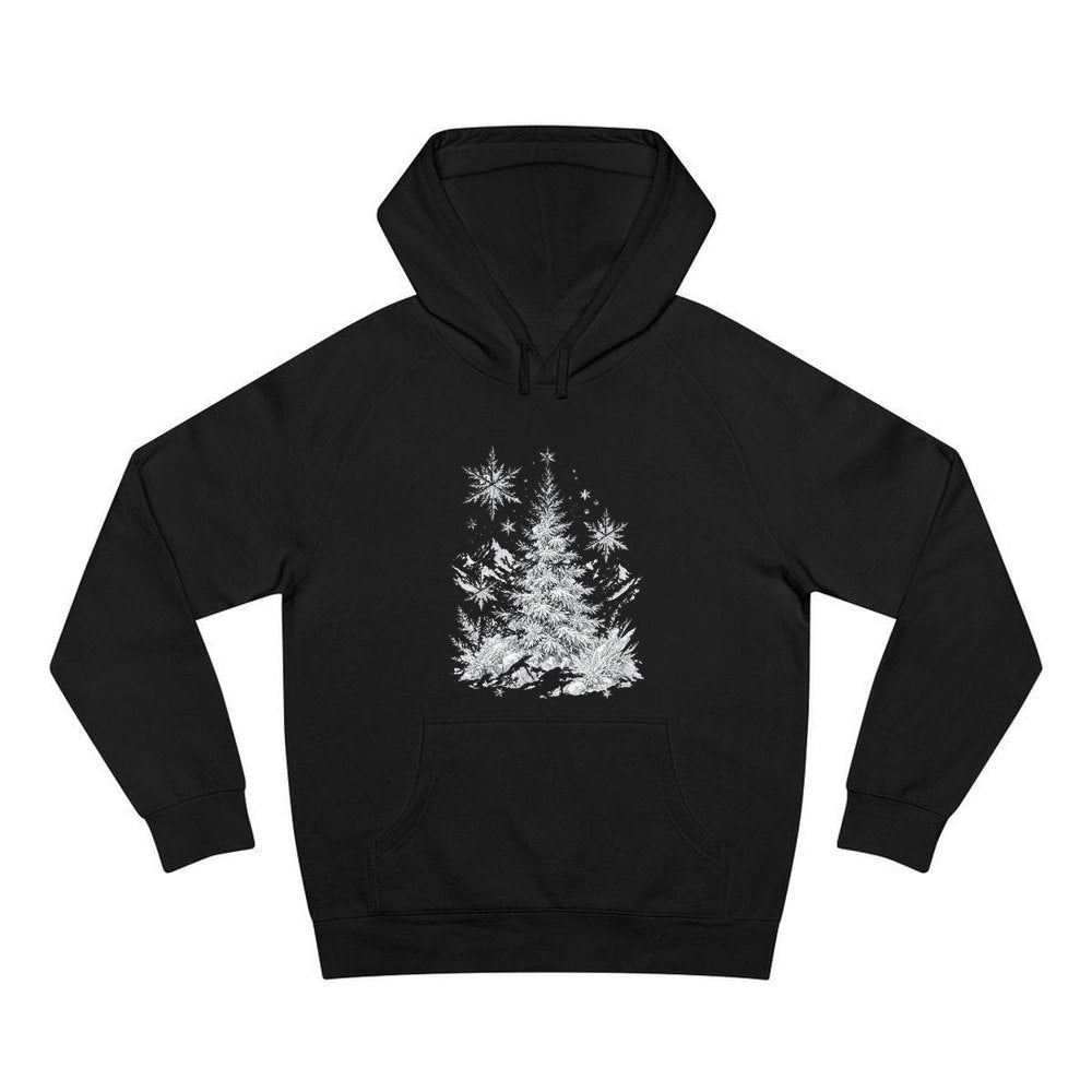 Frosted Snow Christmas Tree personalised Christmas hoodie in black