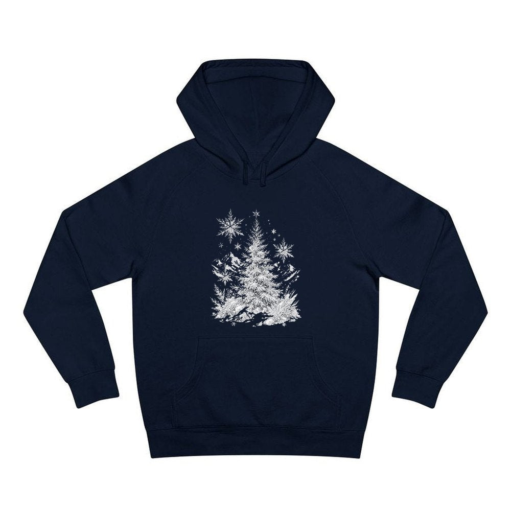 Frosted Snow Christmas Tree personalised Christmas hoodie in navy