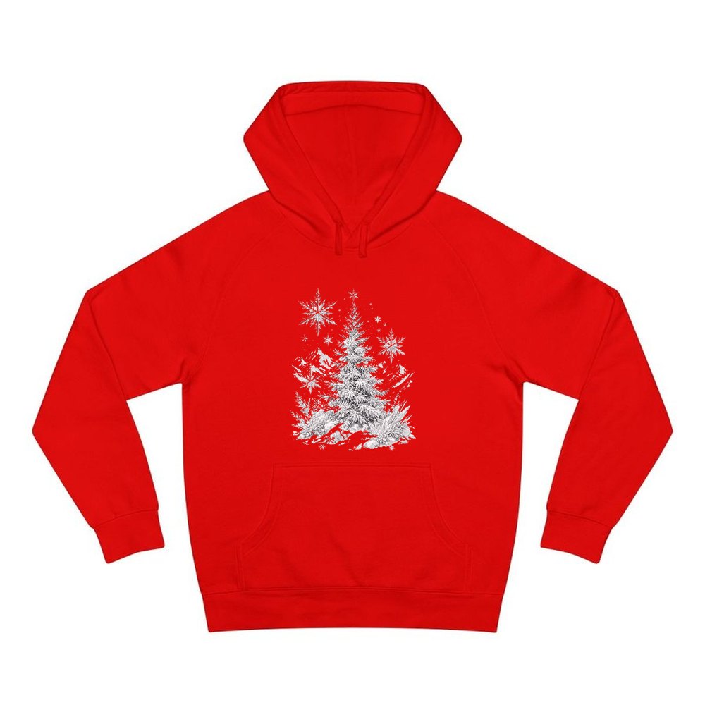 Frosted Snow Christmas Tree personalised Christmas hoodie in red