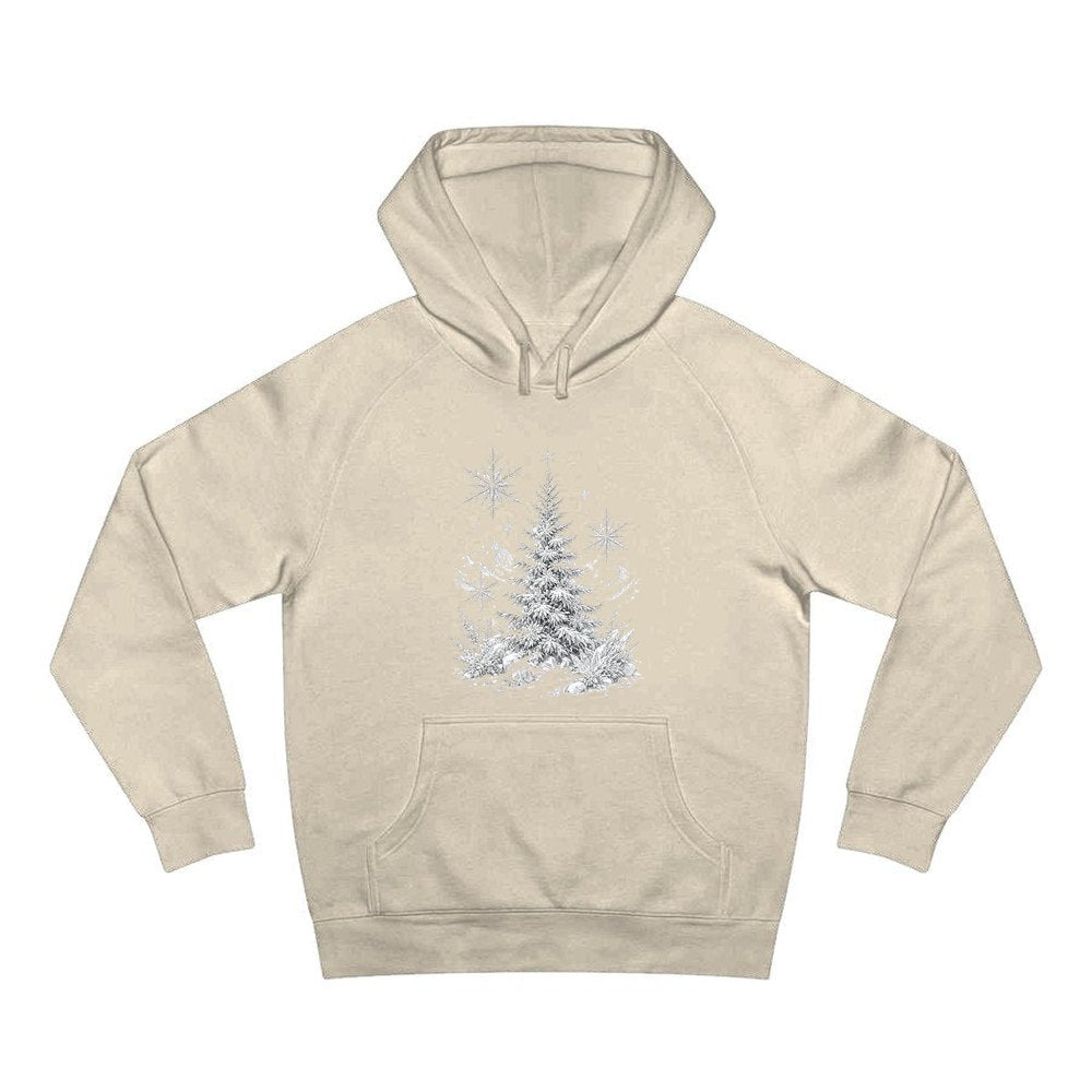 Frosted Snow Christmas Tree personalised Christmas hoodie in sand
