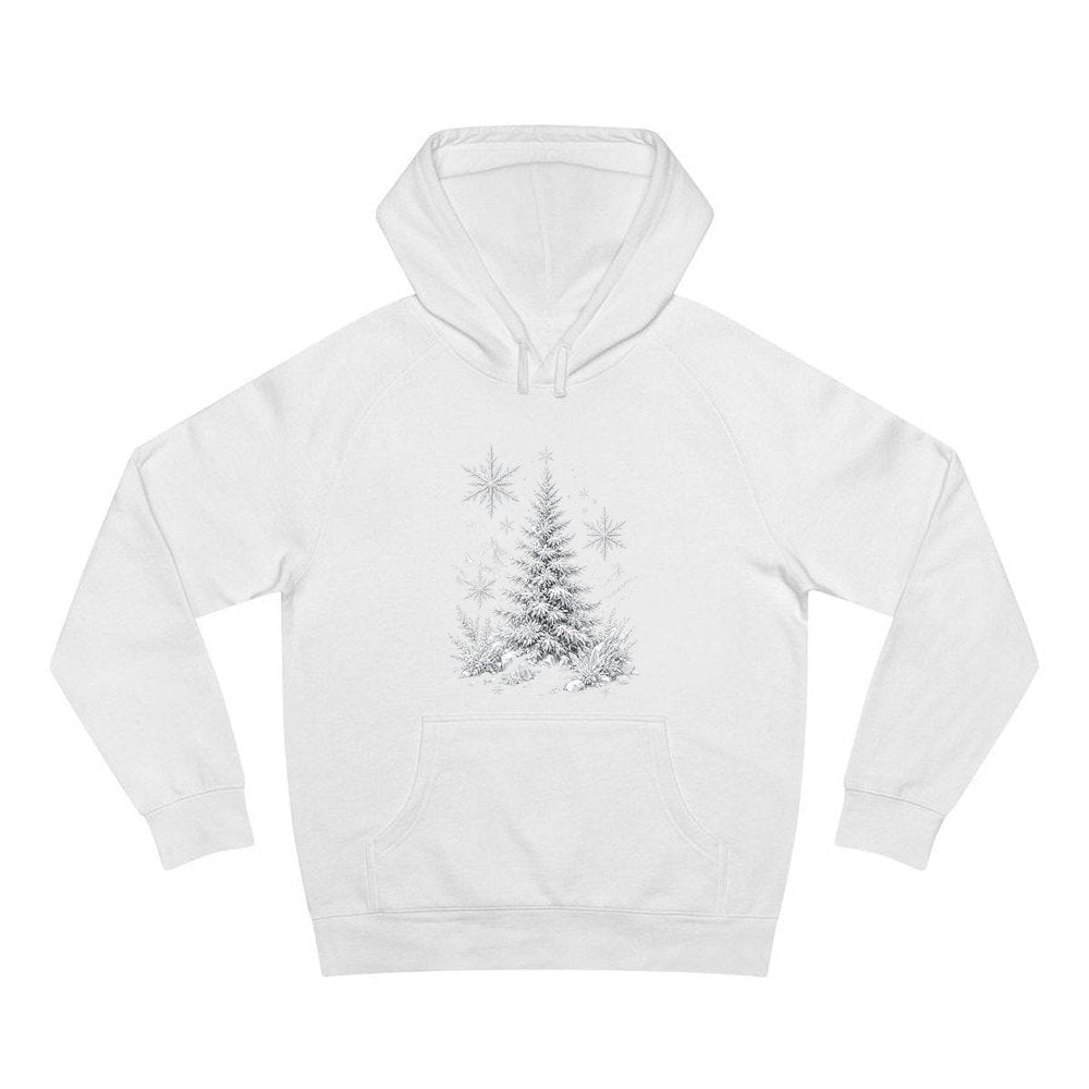 Frosted Snow Christmas Tree personalised Christmas hoodie in white