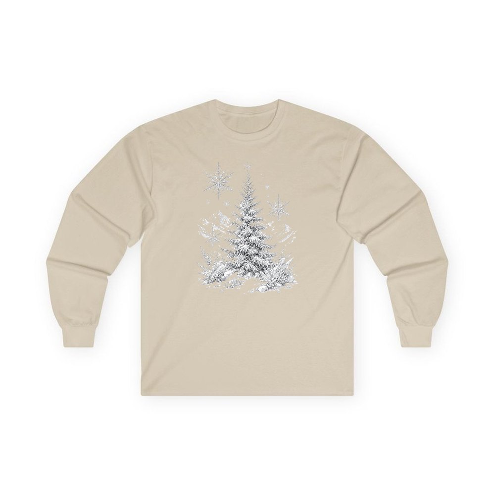 Frosted Snow Christmas Tree personalised long sleeve Christmas T-shirt in sand