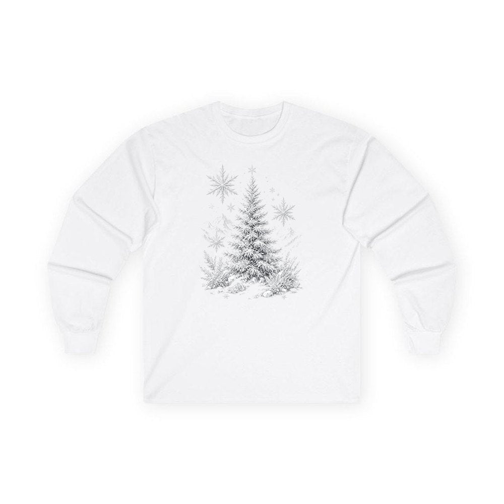 Frosted Snow Christmas Tree personalised long sleeve Christmas T-shirt in white