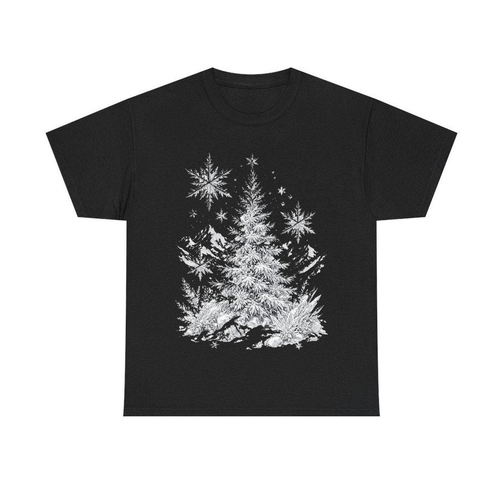 Frosted Snow Christmas Tree personalised Christmas T-shirt in black