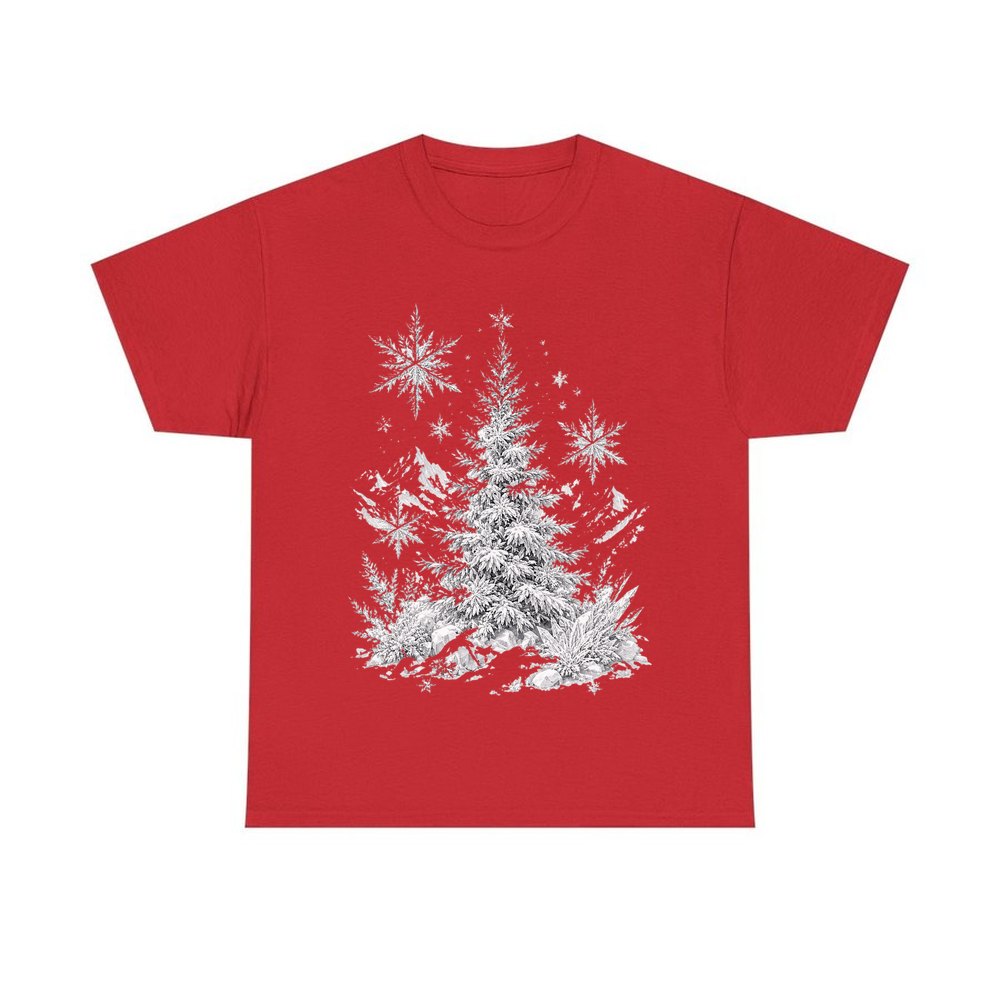 Frosted Snow Christmas Tree personalised Christmas T-shirt in red