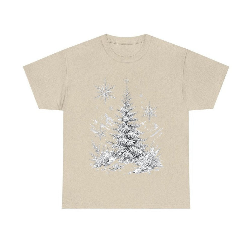 Frosted Snow Christmas Tree personalised Christmas T-shirt in sand
