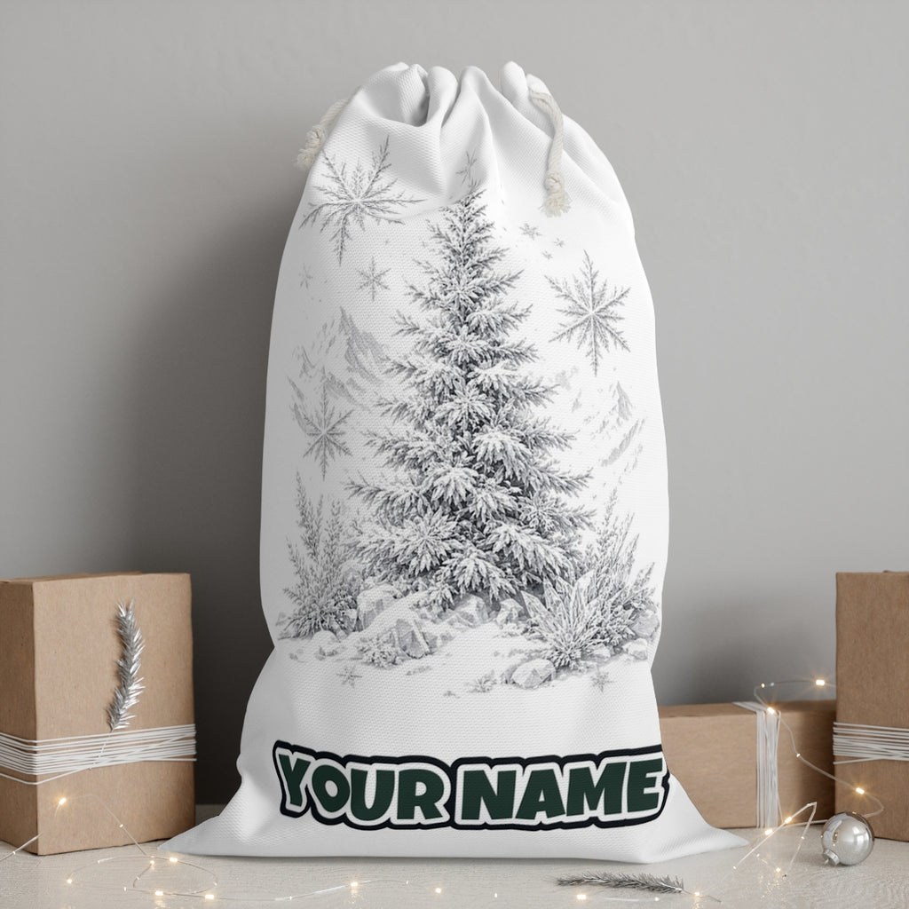 Frosted Snow Christmas Tree Personalised Santa Sack